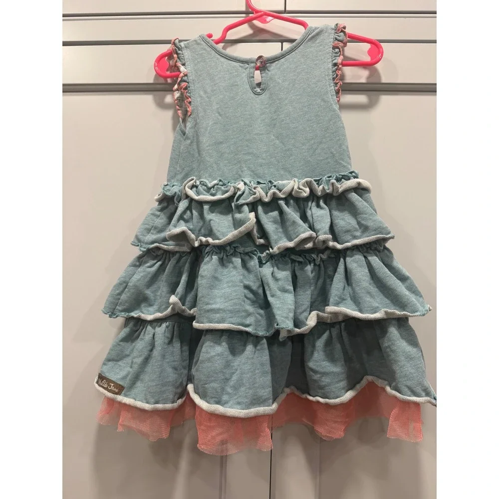 Matilda Jane Girls Blue Tiered Ruffle Dress Coral Tulle 18-24‎ Mos Little Sprite